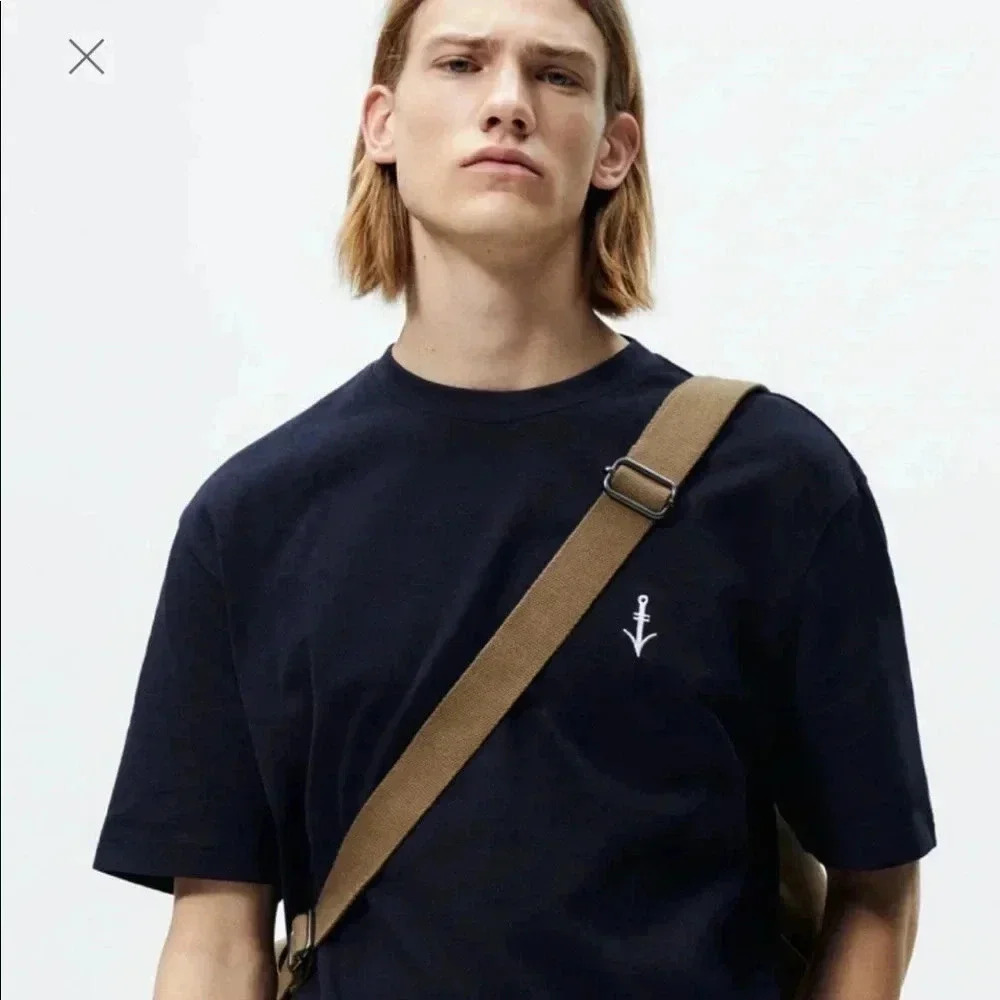 4/$25 NEW ZARA TEXTURED PIQUÉ T-SHIRT NAVY Sz S NWOT - Picture 2 of 9